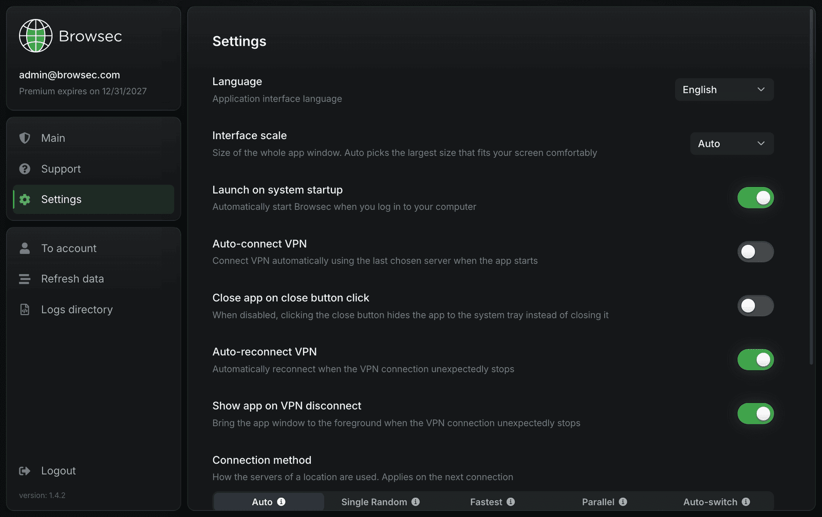Browsec VPN for macOS: settings